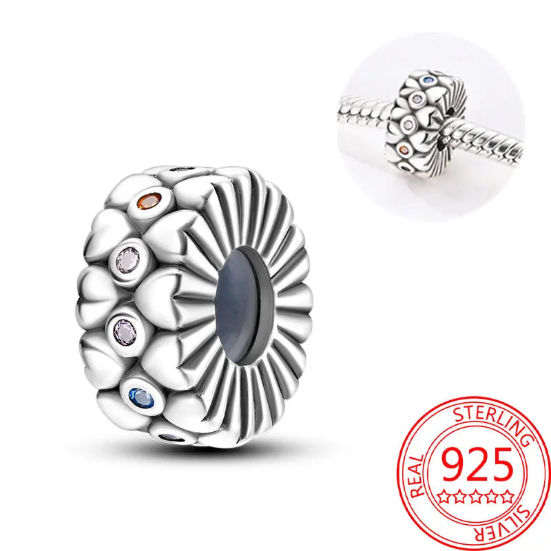 925 Sterling Silver Sparkling Pink Heart Charm Pendant Beads Fit Original Bracelet for Women Valentine Day Jewelry Gifts
