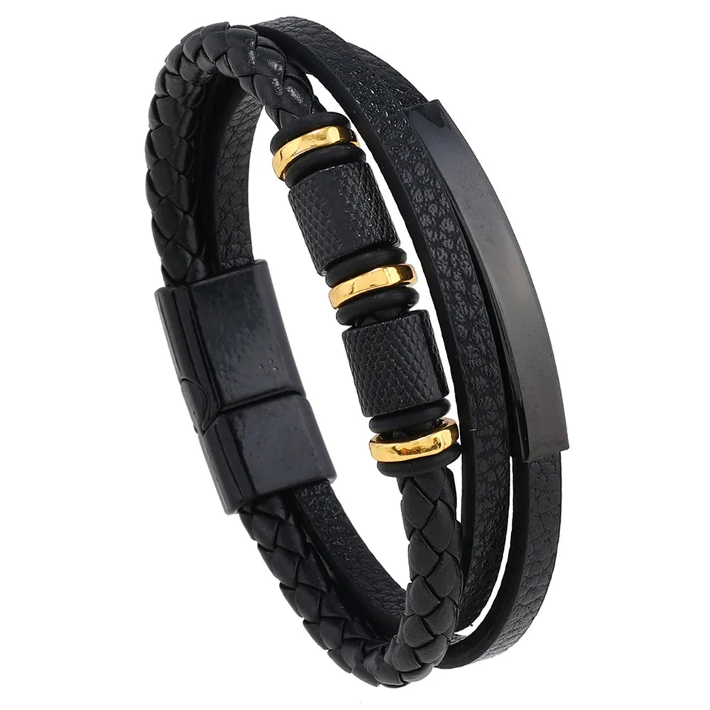 Trendy Leather Bracelets For Men Stainless Steel Bracelet 21CM Multilayer Braided Rope Bracelets for Male Jewelry Gifts - Madeinsea©