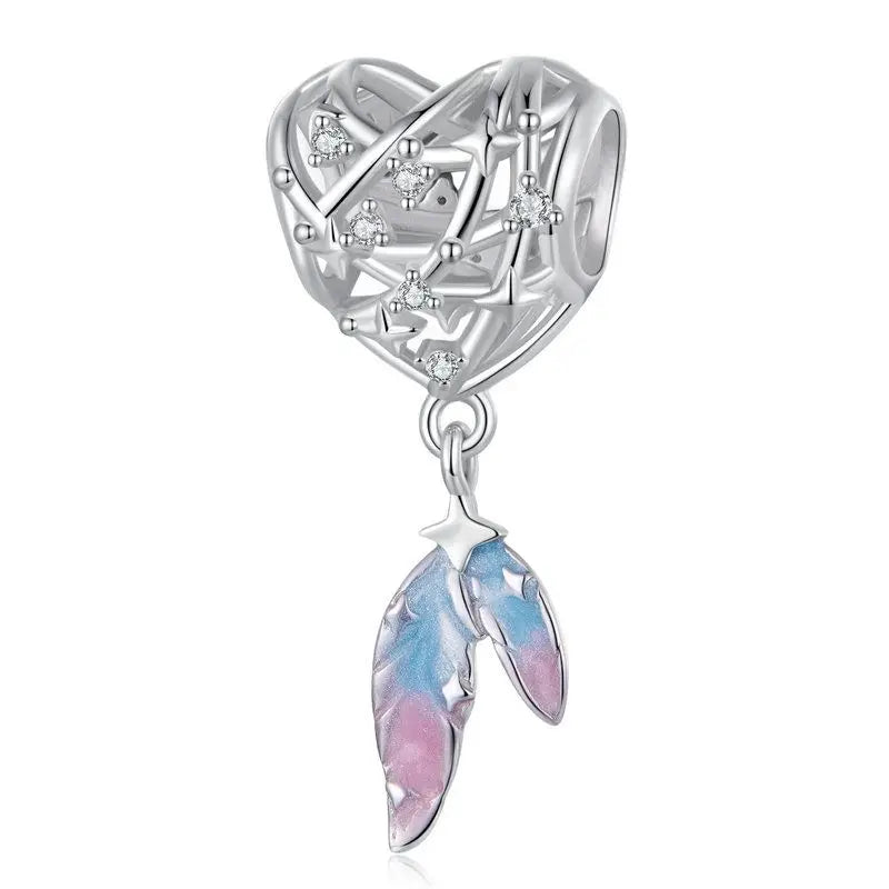 WOSTU 925 Sterling Silver lovely cat charms Horseshoe Celtic Knot Pendant Rose Heart Beads Fit DIY Bracelet Neck Valentine Gift