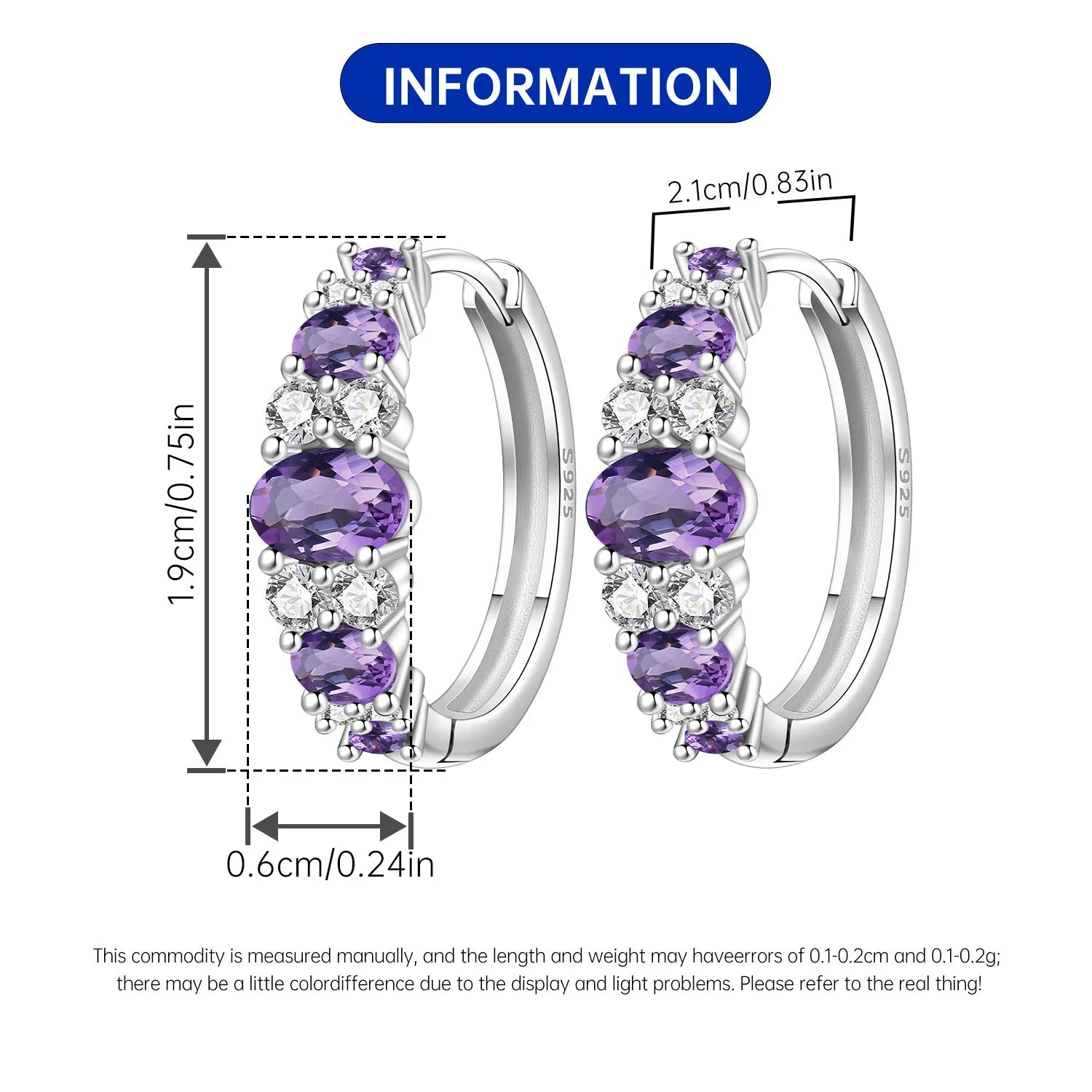 PANPOKI S925 Sterling Silver Geometric Purple Gradient Earrings Versatile Hoop Earrings For Women Jewelry Original Party Gifts