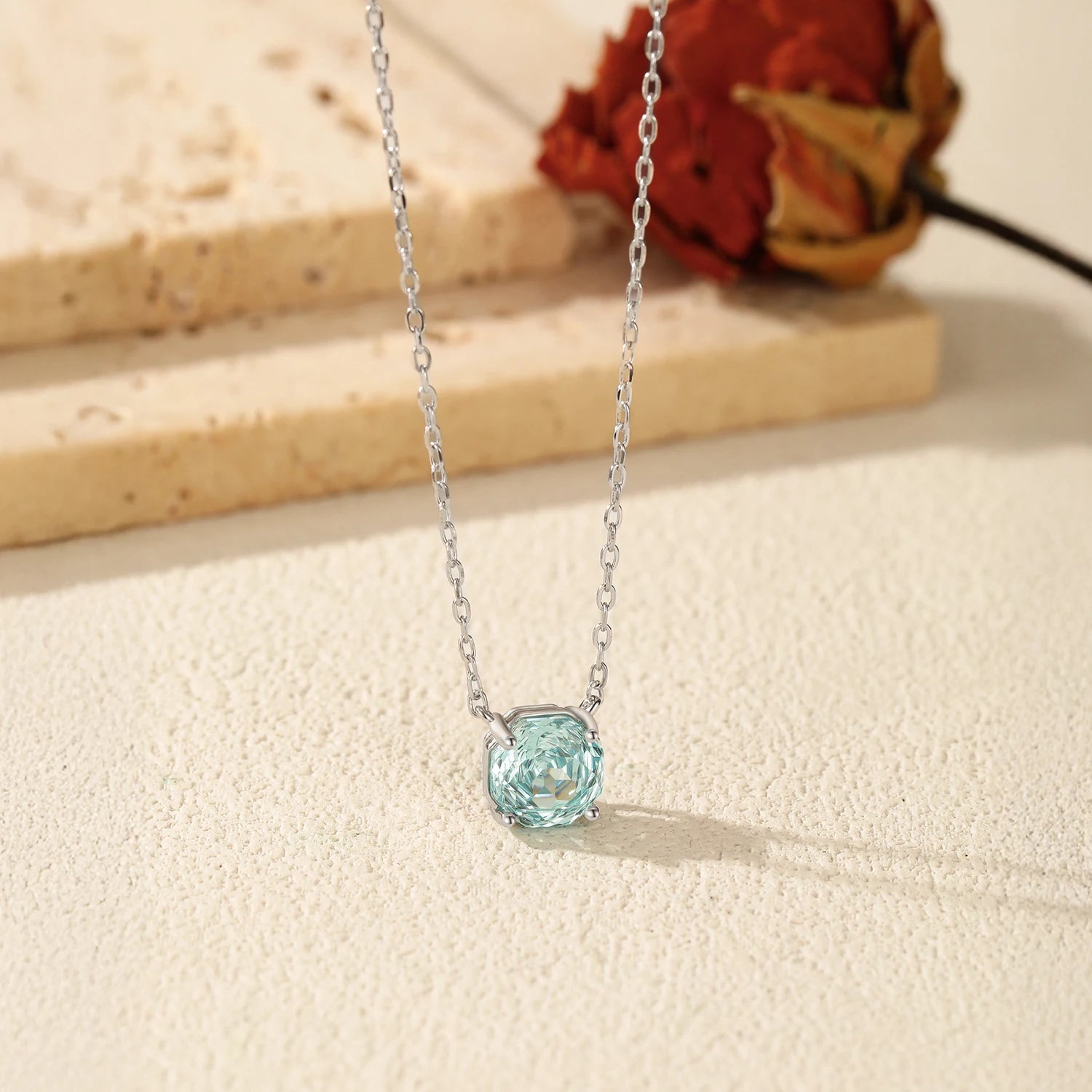 MODIAN 925 Sterling Silver Charming Octagon Sea Blue Rose Cut CZ Pendant Necklace For Women Hypoallergenic Jewelry Gifts