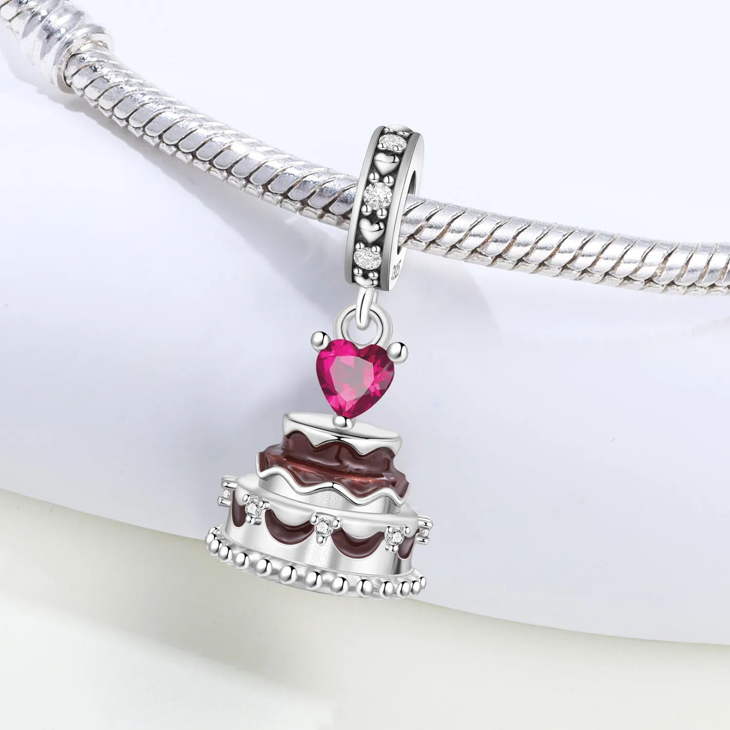 PANPOKI 925 Sterling Silver Chocolate Love Cake Pendant Beads Original Pendants Bracelet Charm Jewelry Party DIY Trendy Gift