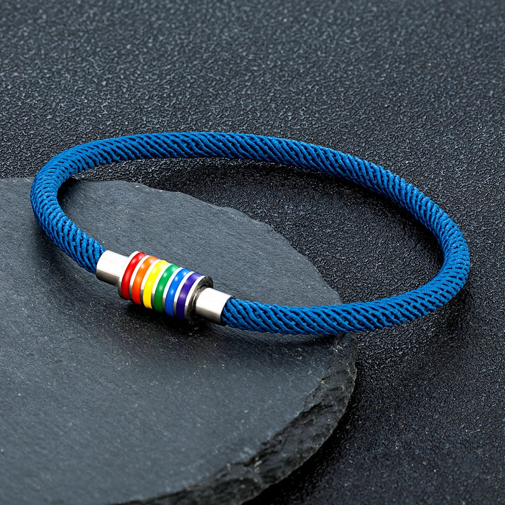 MKENDN Minimalist Rope Bracelet Unisex Stainless Steel Rainbow Clasp Waterproof Natuical Rope Braslet Gift For Lovers LGBT