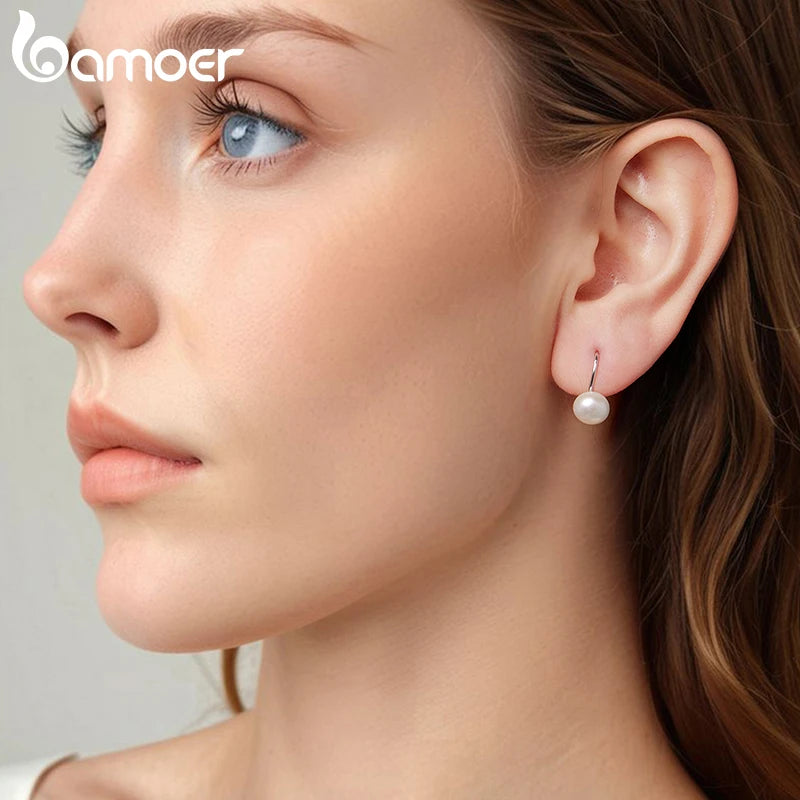 Bamoer Süßwasserperlen-Creolen, Statement-Ohrringe mit Klappverschluss, Huggies-Ohrringe für elegante Damen, 925er Sterlingsilber, feiner Schmuck