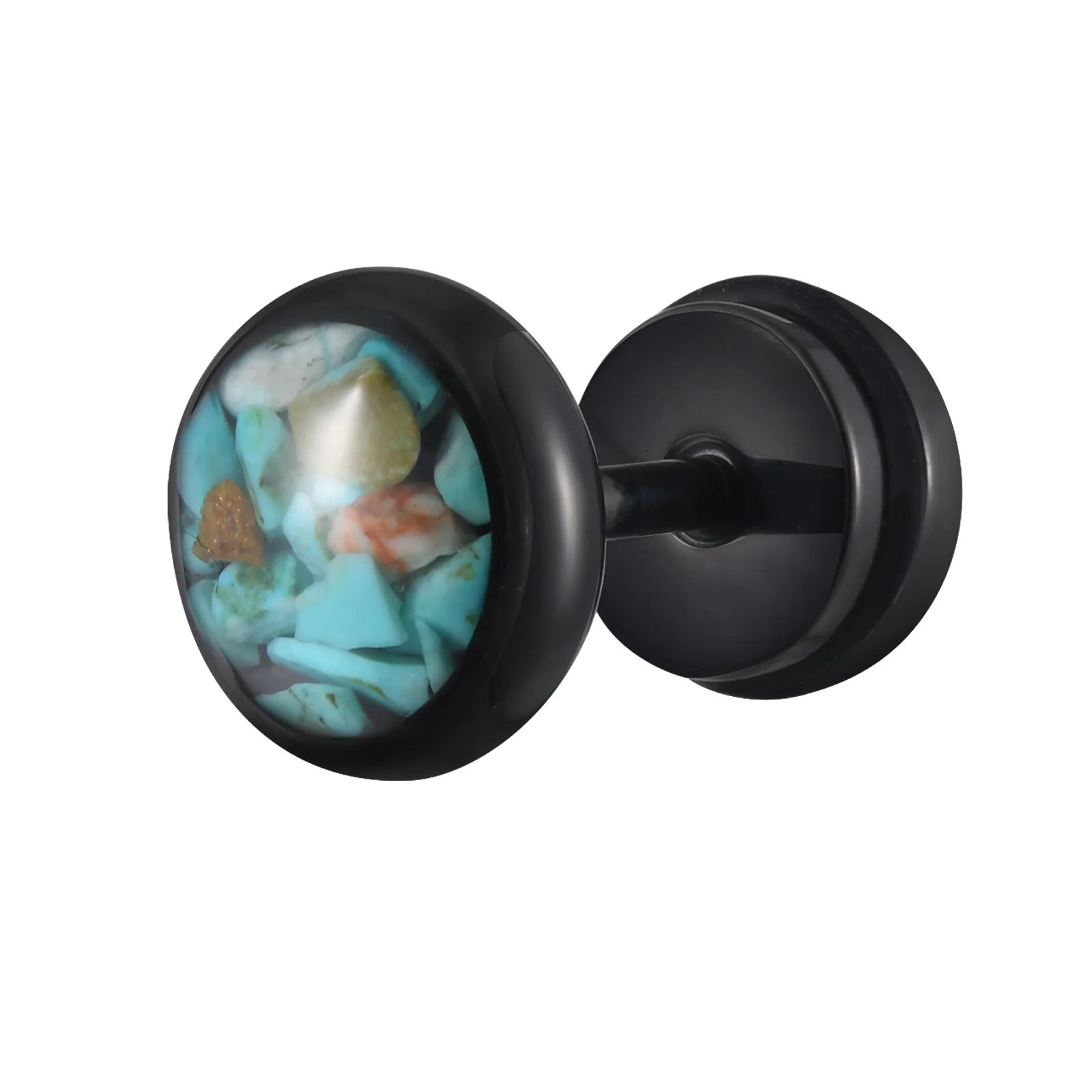 Vnox Irregular Turquoise Stones Stud Earrings for Women Men, Clear Enamel Round Small Earrings,Stainless Steel Ear Jewelry