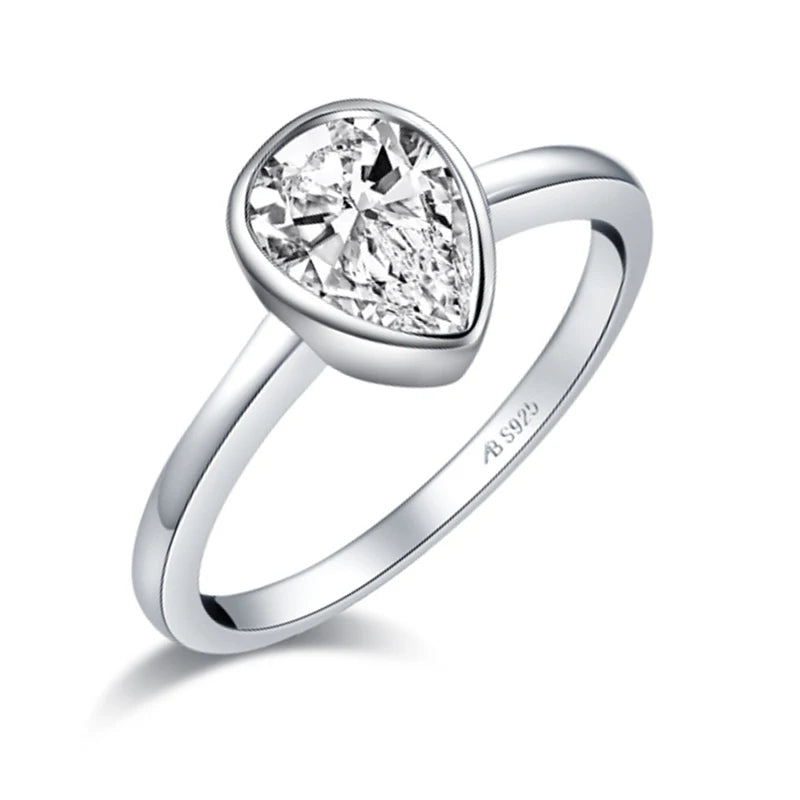 OXTAO GRA Certified Solitaire Rings Female 925 Silver Classic 1.25CT Pear Cut Engagement Promise Wedding Band Ring Jewelry