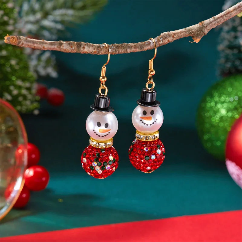 Fashion Christmas Snowman Snowflake Earrings for Women Shiny Crystal Zircon Santa Claus Dangle Earring Girls Party Jewelry Gifts