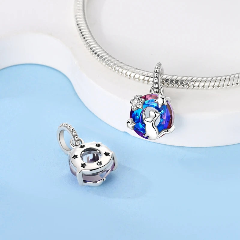 100% 925 Sterling Silver Sparkling Cat Moon Sun and Stars Charms Pendants Fit 3mm 925 Original Bracelets DIY Fine Jewelry