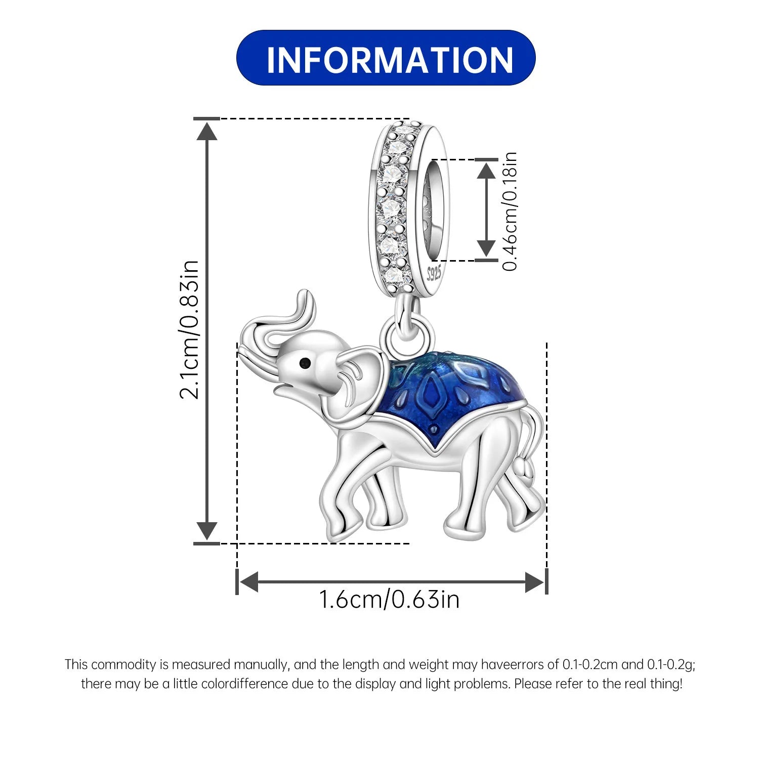 PANPOKI 925 Sterling Silver Blue Elephant Animal Beads Original Pendants Bracelet Charm Jewelry Party DIY Trendy Gifts