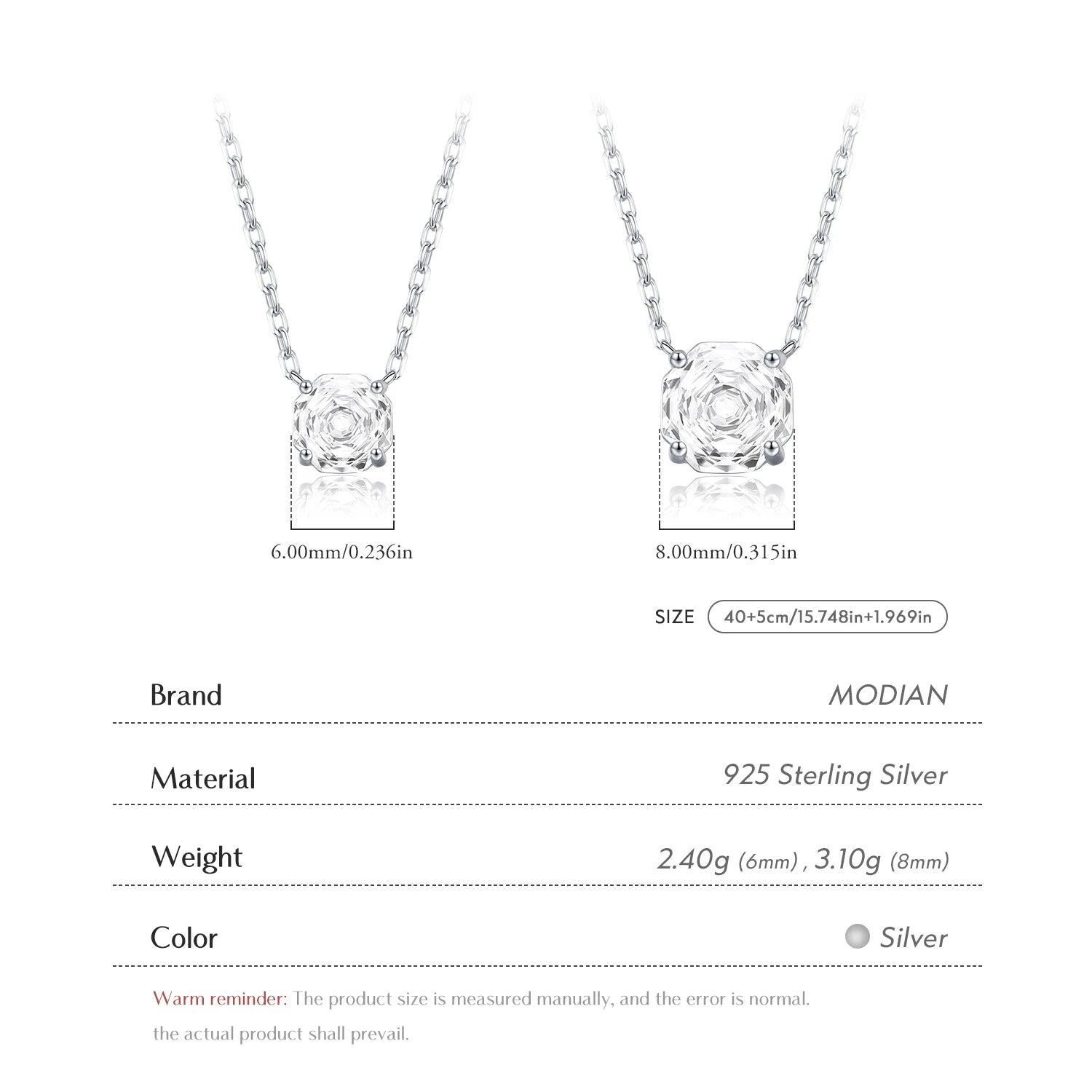 MODIAN 925 Sterling Silver Fashion Octagon Rose Cut Clear Cubic Zirconia Pendant Necklace For Women Fine Jewelry