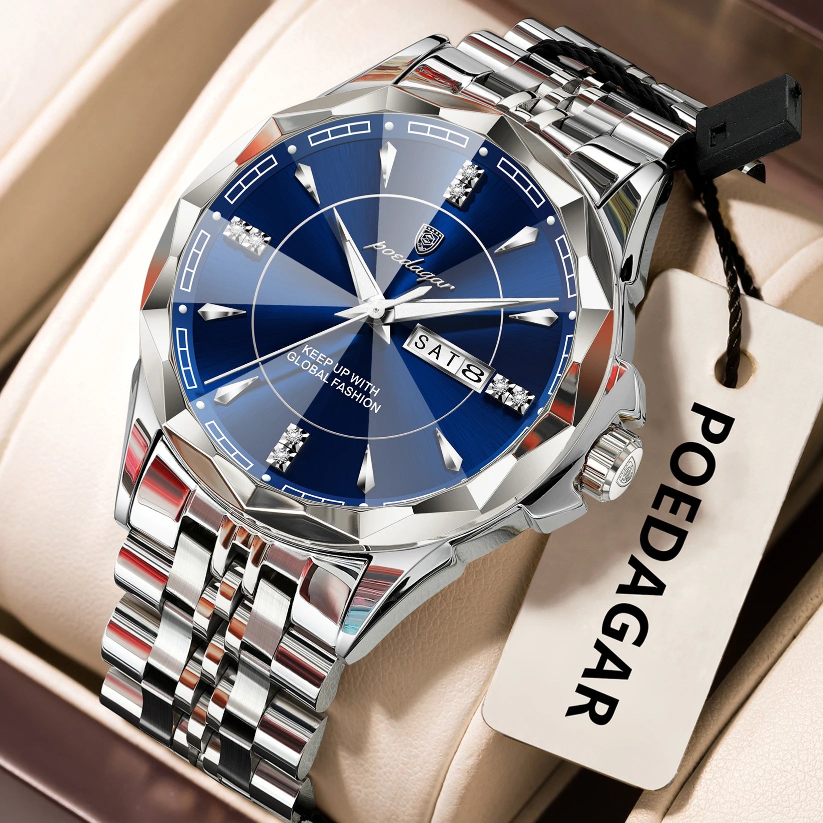 POEDAGAR Luxury Fashion Man Clock Top Business Waterproof Luminous Date Week Men's Watches Quartz Stainless Steel Men Wristwatch - Madeinsea©