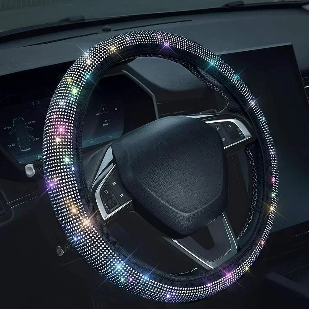 37/38cm Car Steering Wheel Cover Universal Bling Diamond Rhinestones Elasticity Interior Car Accessories for Four Seasons - Madeinsea©