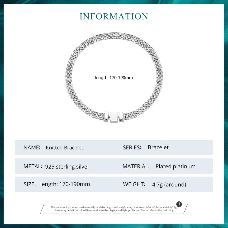 Bracelet à boucle carrée classique BISAER 100 % argent sterling 925 à maillons de chaîne tressés rétro pour femmes, bijoux fins plaqués platine