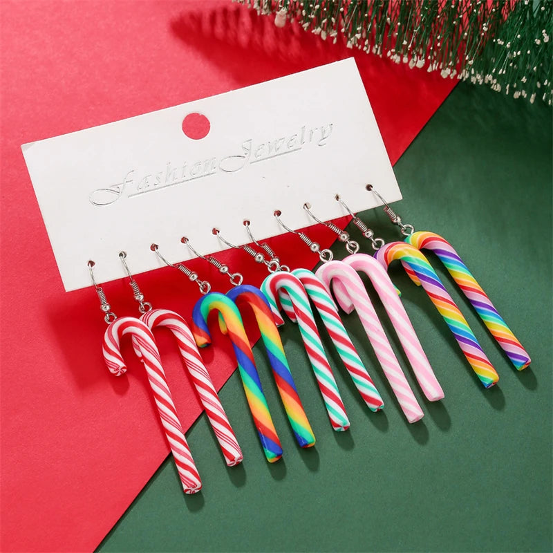 3 Pairs/Set Spiral Wave Curve Dangle Earrings for Women Fashion Rainbow Crutch Candy Long Twisted Earring Girls Party Jewelry