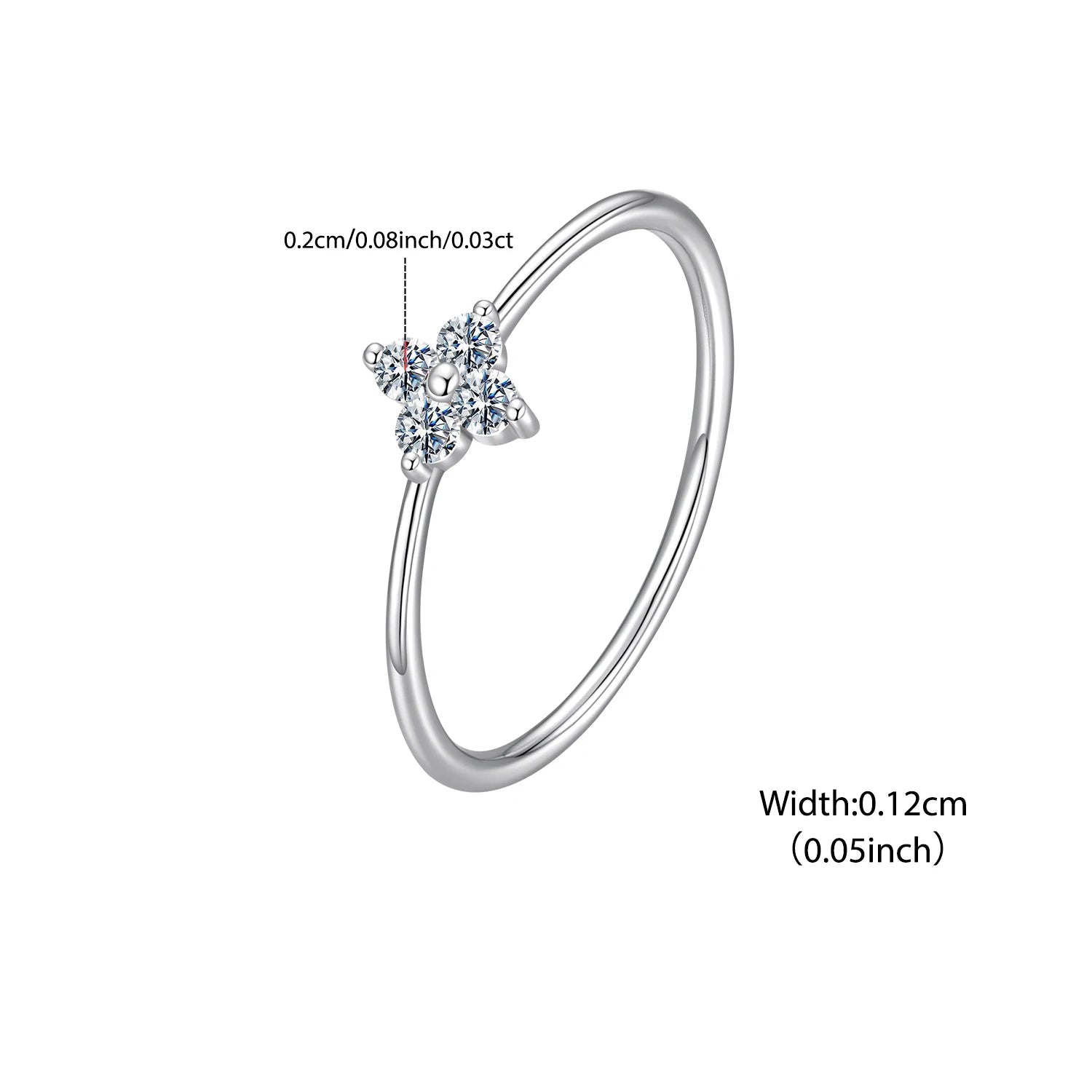 BISAER 925 Sterling Silver Moissanite Lucky Four-Leaf Clover Ring VVS1 EX Delicate Lab Diamond Forever Band Women Fine Jewelry