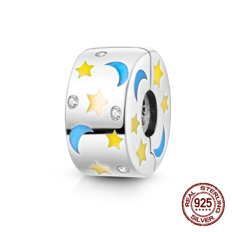 Breloque en argent sterling 925 représentant la lune, l'étoile, l'avion, l'espace, série bleue, compatible avec les bracelets Pandora originaux, bijoux à offrir