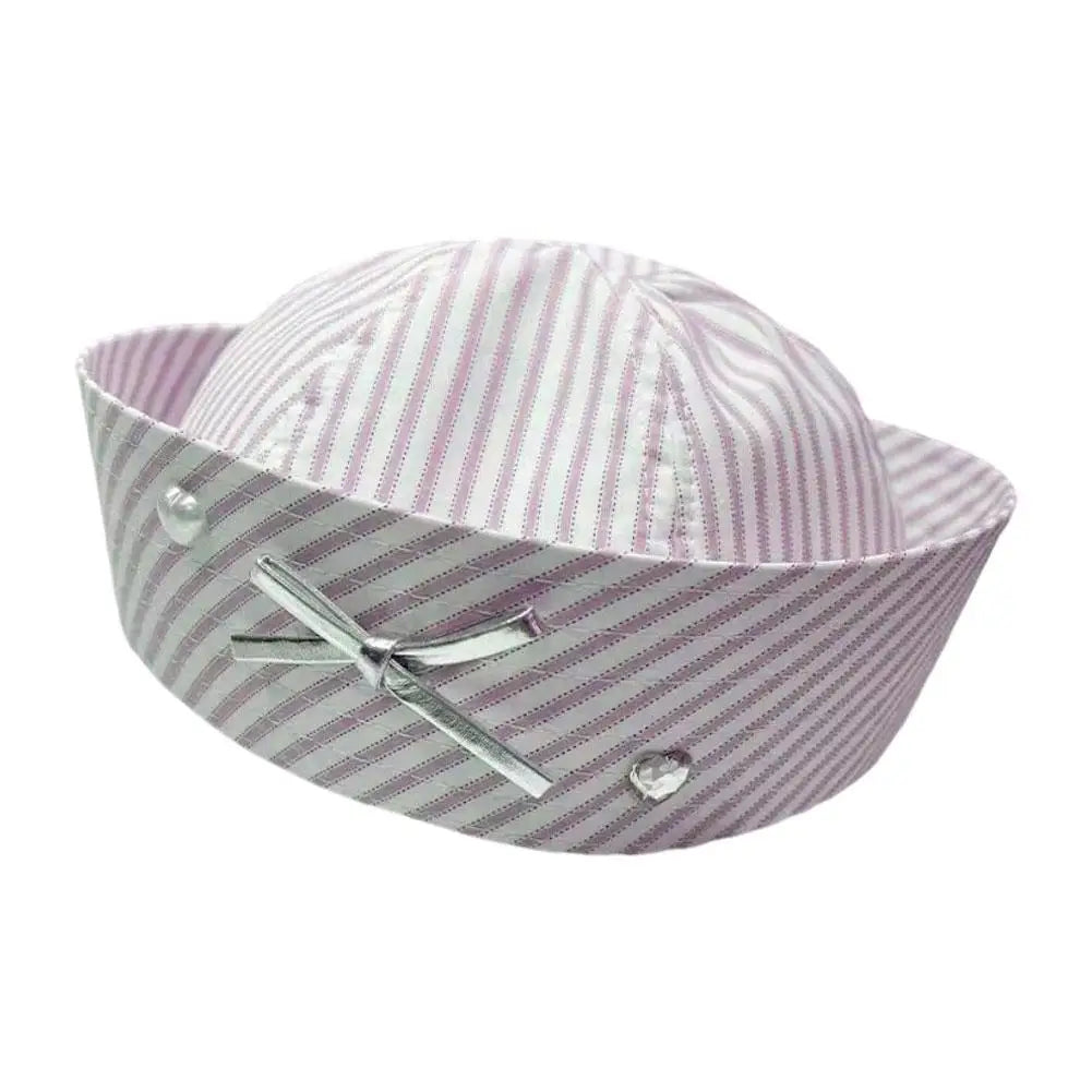 Casual Stripe Cosplay Sailor Hat UV Protection Breathable Comfortable Cosplay Sailor Hat for Men Women Reversible Flat Top Cap