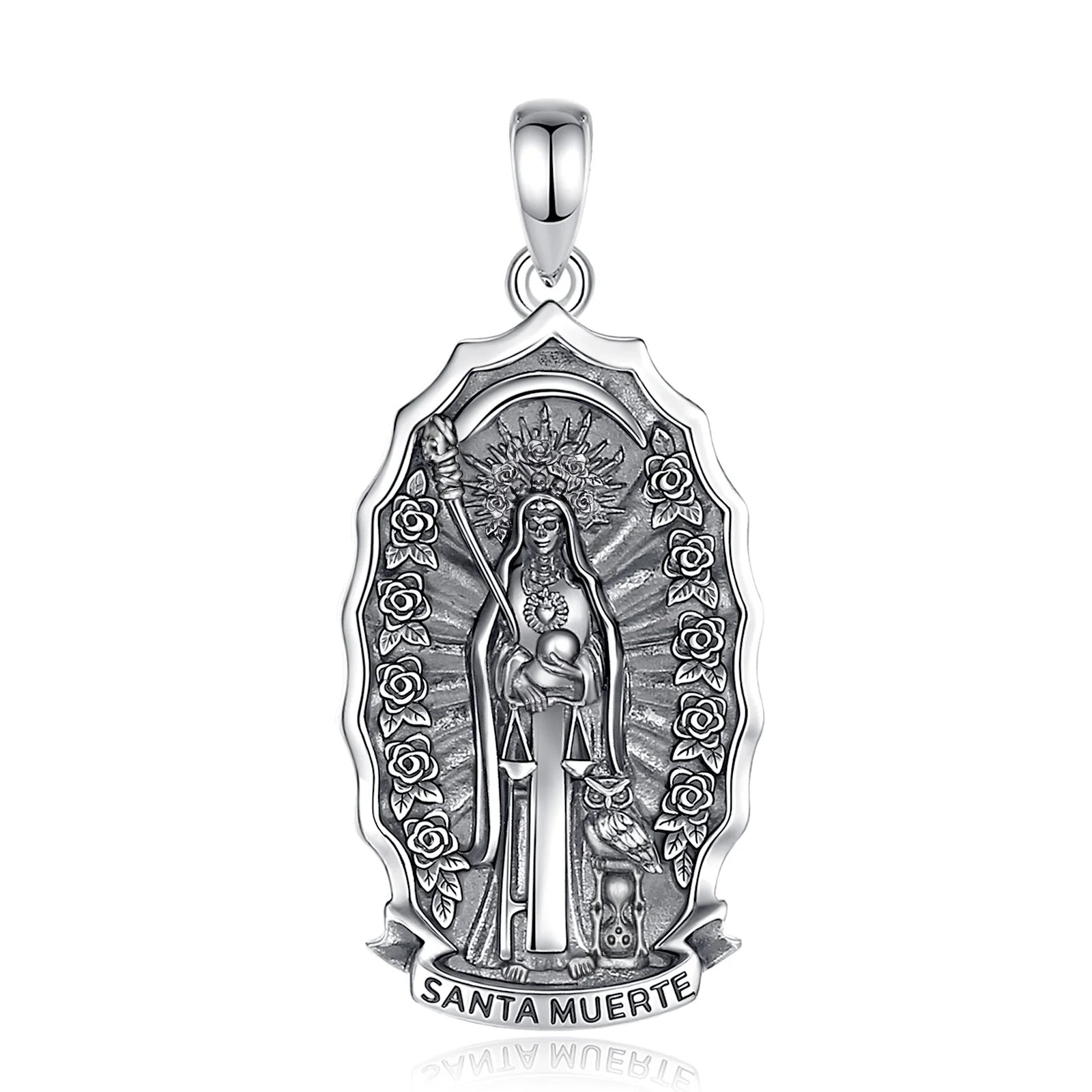 Eudora 925 Sterling Silver Santa Muerte Necklace for Women Man Holy Death Scythe Mexican Pendant Personality Jewelry Fine Gift