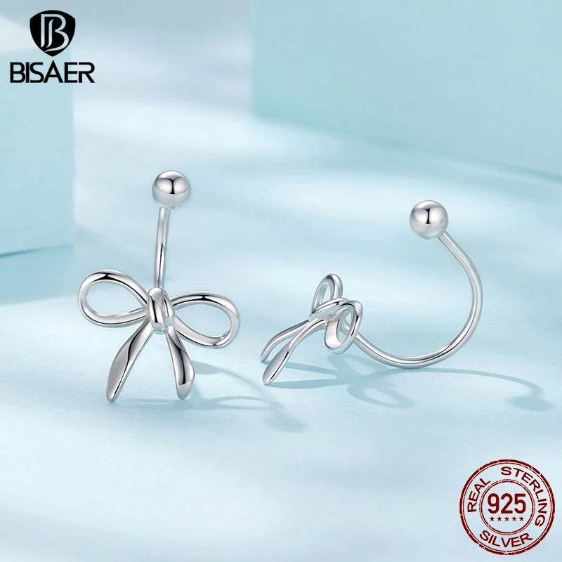 BISAER 925 Sterling Silver Bowknot Stud Earrings,Lightweight Hypoallergenic Plated White Gold for Women Party Fine Jewelry Gift