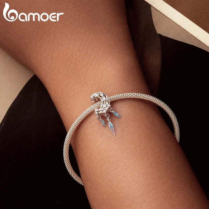 BAMOER Mond-Traumfänger-Anhänger aus 925er Sterlingsilber, passend für Original-Armbänder, DIY-Schmuckzubehör, Bamoer Beads BSC1104