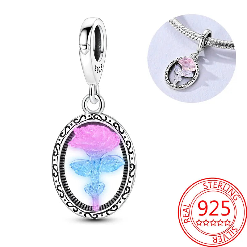 925 Sterling Silver Charm Green Monstera Leaves Charm Fit Bracelet Original Charm Bead for Women Jewelry DIY Making Fine Gift