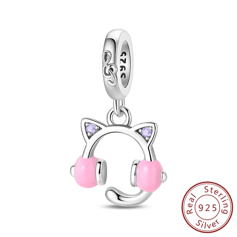 100% 925 Sterling Silver Guitar Rock Musical Note Carousal Headphones Charms Beads For Bracelet Necklace DIY Jewelry Accessories