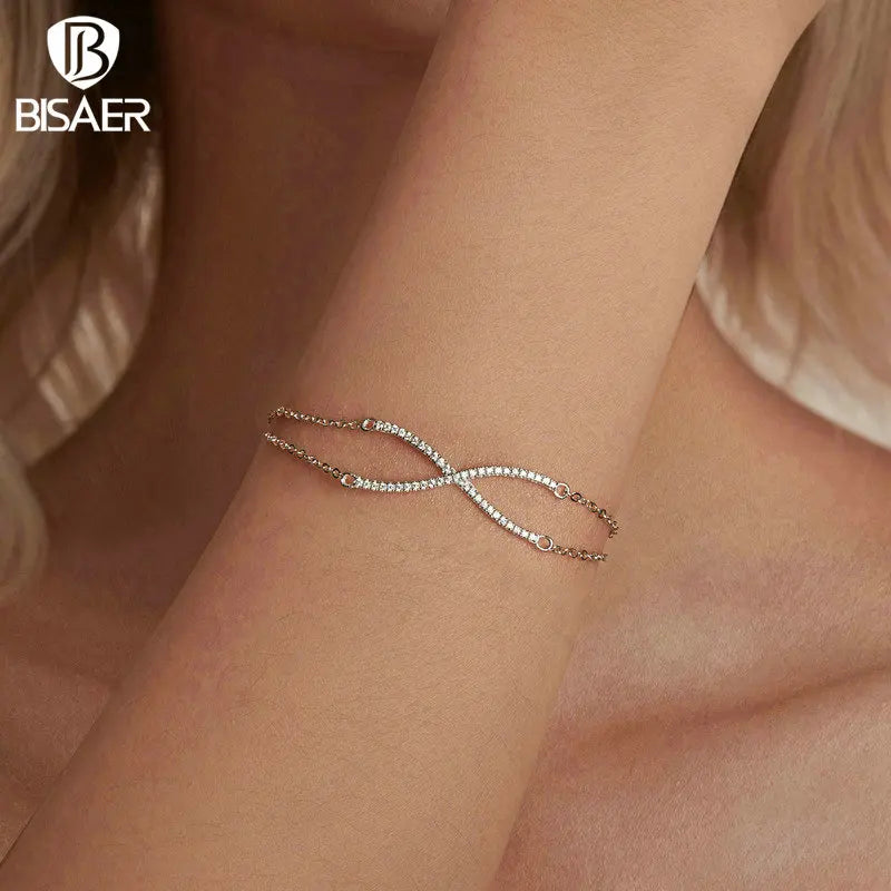 BISAER Bracelet en argent sterling 925 avec croix en X réglable à double couche plaqué or blanc pour femme, bijoux fins de fête, cadeau