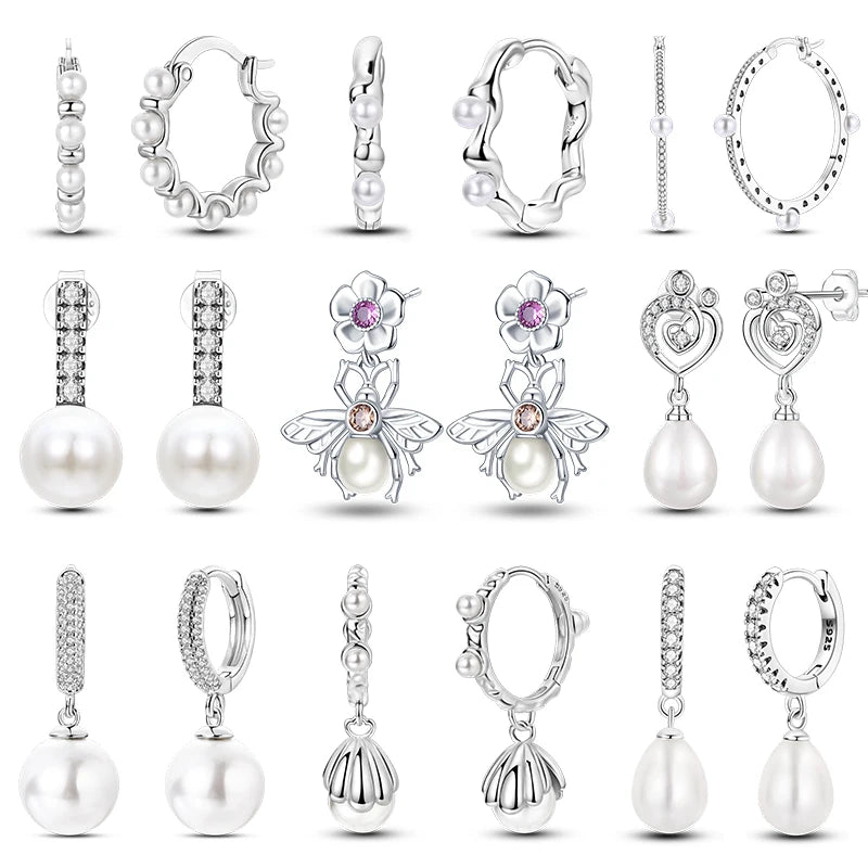 Classic Earrings 925 Silver Shining Pearl Hoop Earrings For Women Daily Wear Wedding Engagement Birthday Fine Party Jewelry Gift