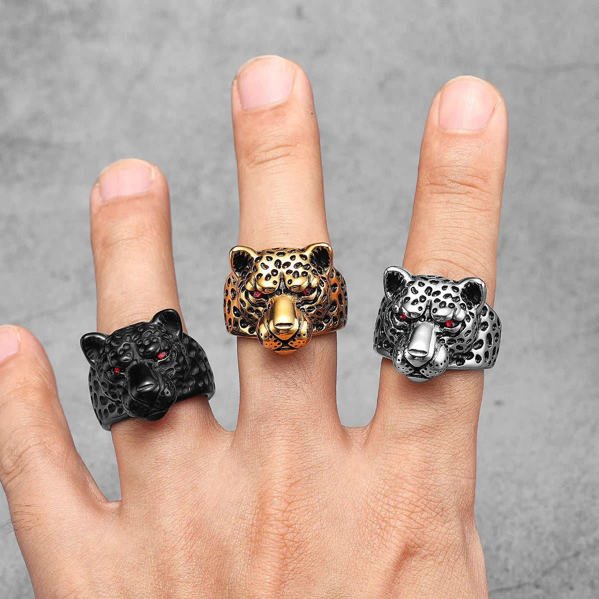 Leopard Gems Eye Animal Men Rings Stainless Steel Women Jewelry Punk Rock Cool Stuff Desinger Fashion Accessories Gift Wholesale