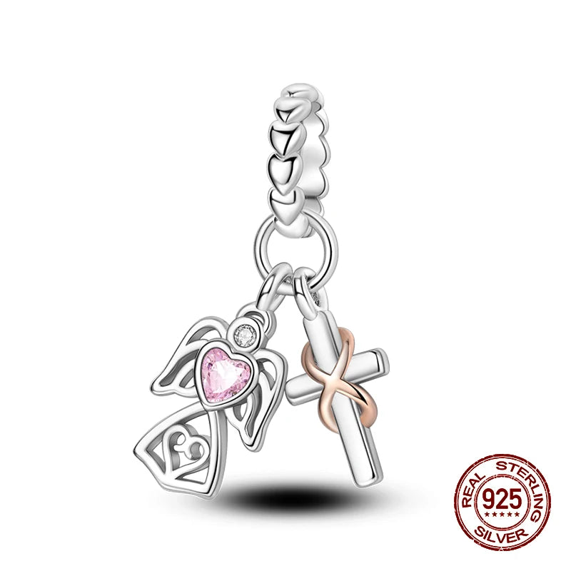 Classic 100% 925 Sterling Silver Daemon Angel Cross Evil Eye Charms Beads Fit 3mm 925 Original Bracelets DIY Party Jewelry