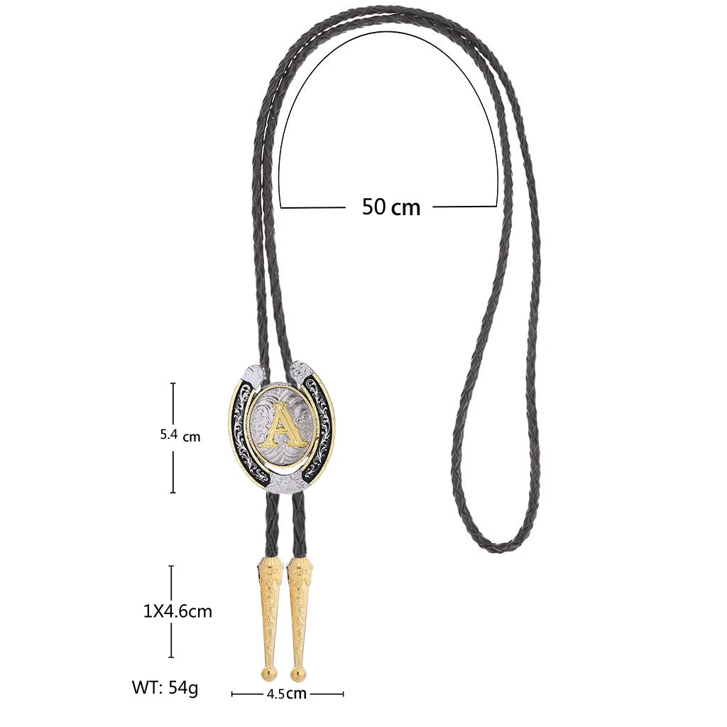 European and American horseshoe letters bolo tie large