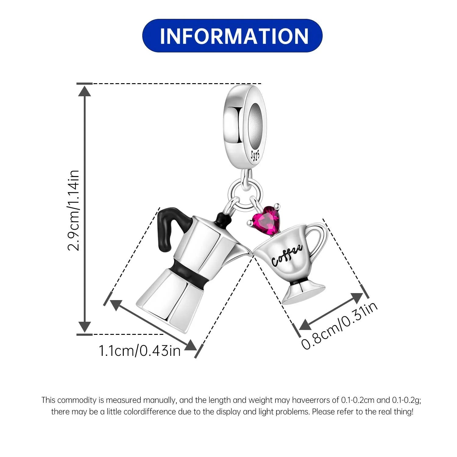 PANPOKI 925 Sterling Silver Love Coffee Cup Pendant Beads Original Pendants Bracelet Charm Jewelry Party DIY Trendy Gifts