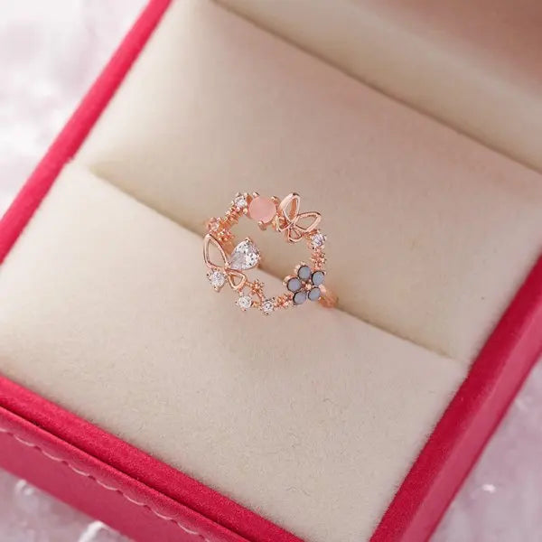 New Delicate Zircon Rings Micro-inlaid Crystal Elegant Flowers Heart Rings For Women Adjustable Opening Rings Party Jewelry