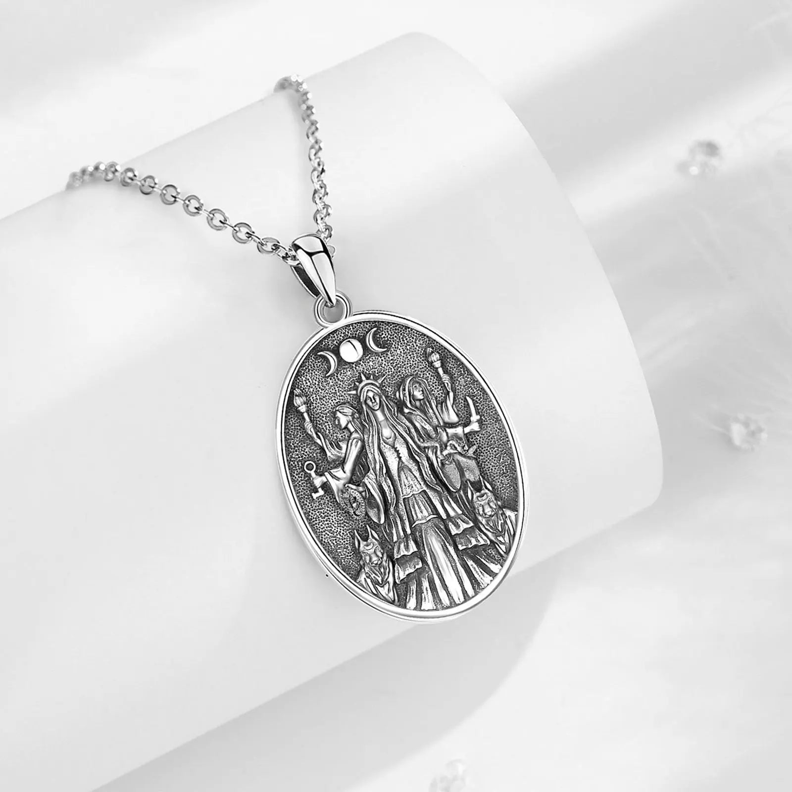 Eudora 925 Sterling Silver Triple Moon Goddess Necklace Hecate Dog Amulet Pendant Triple Goddess Jewelry Personality Women Gift