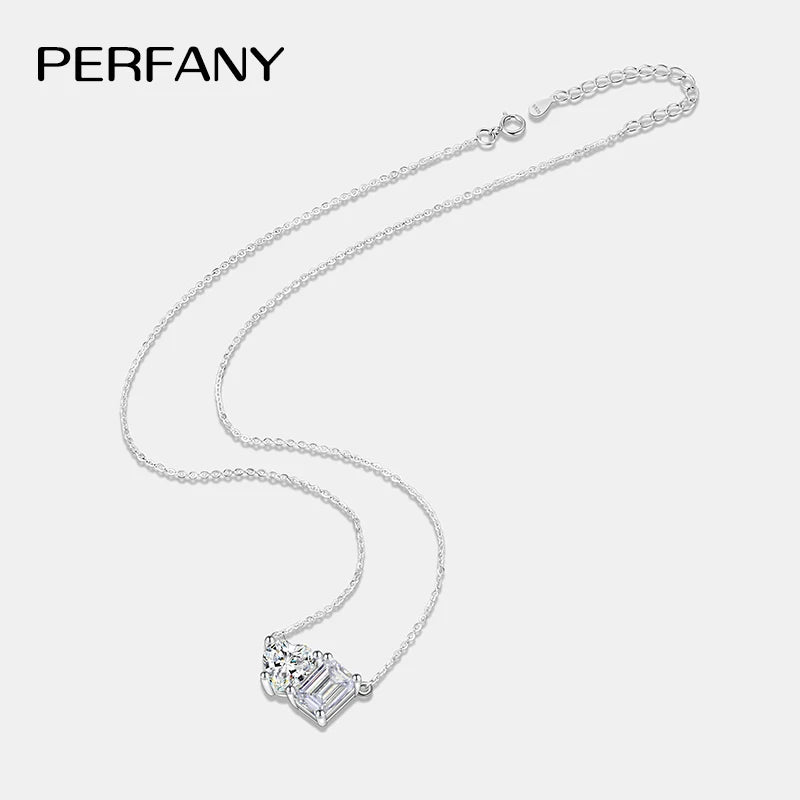 PERFANY Radiant Emerald Cut 2CT Moissanite Necklace for Women S925 Pure Silver Heart Diamond Pendant Fashion Wedding Jewelry - Madeinsea©