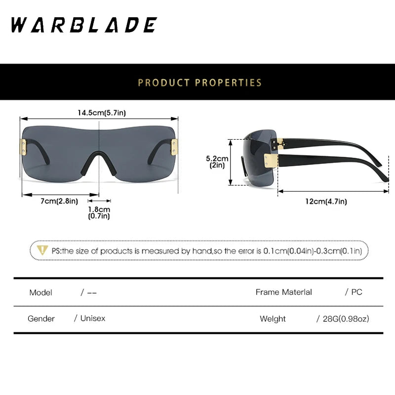Luxury Brand Design One-Piece Y2K Rimless Punk Sunglasses Goggle Women Men Luxury Brand Wrap Around Sun Glasses Eyewear Sports