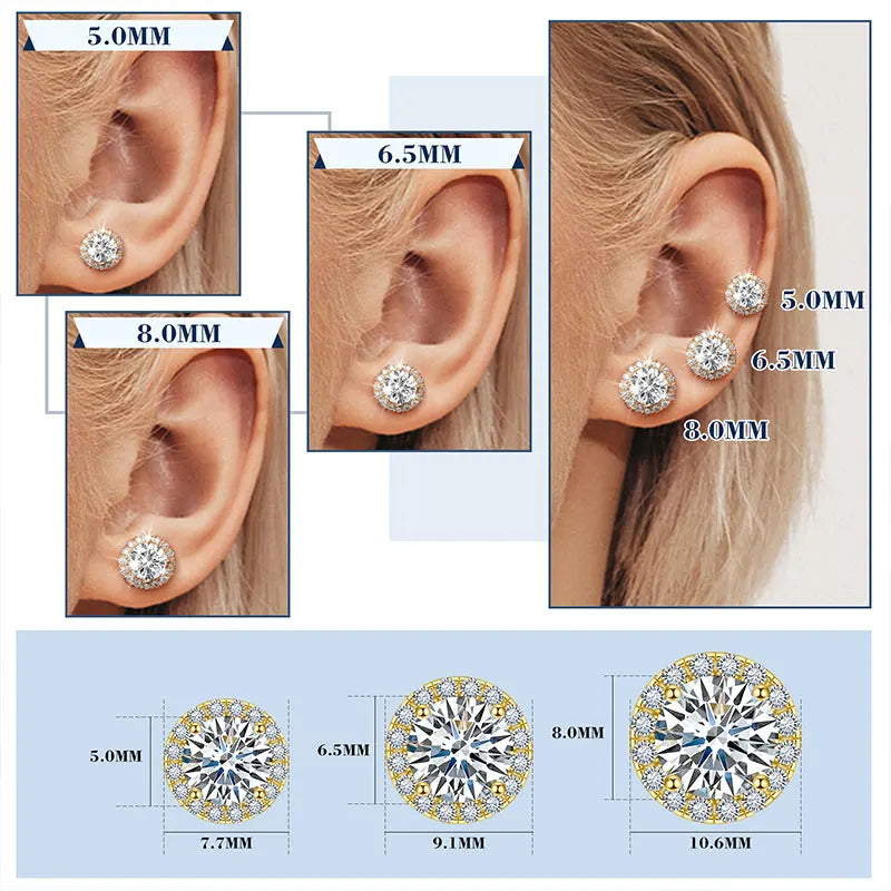 Boucles d'oreilles unisexes classiques rondes en moissanite VVS1 pour femme, bijoux fins de luxe, diamants de laboratoire, argent 925, cadeau idéal pour un mariage