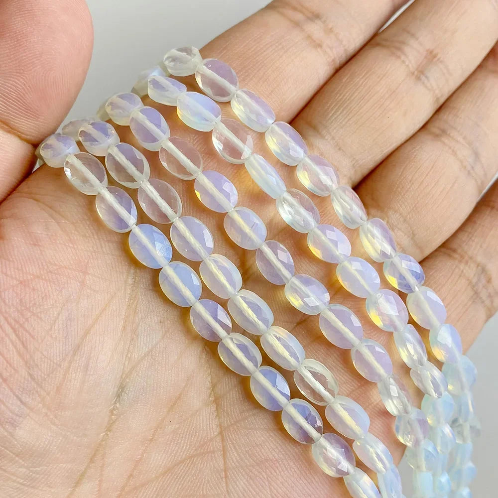 Fashion Natural Oval Shape Stone Bead Faceted Jades Tiger Eye Jaspers Loose Spacer Beads DIY Necklace Bracelet Earrings 6x8mm