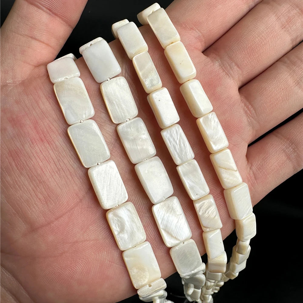 Natural White Mother of Pearl Shell Beads Oval Round Freshwater Shell Beads for Jewelry Making Necklace Bracelet DIY 15" - Madeinsea©