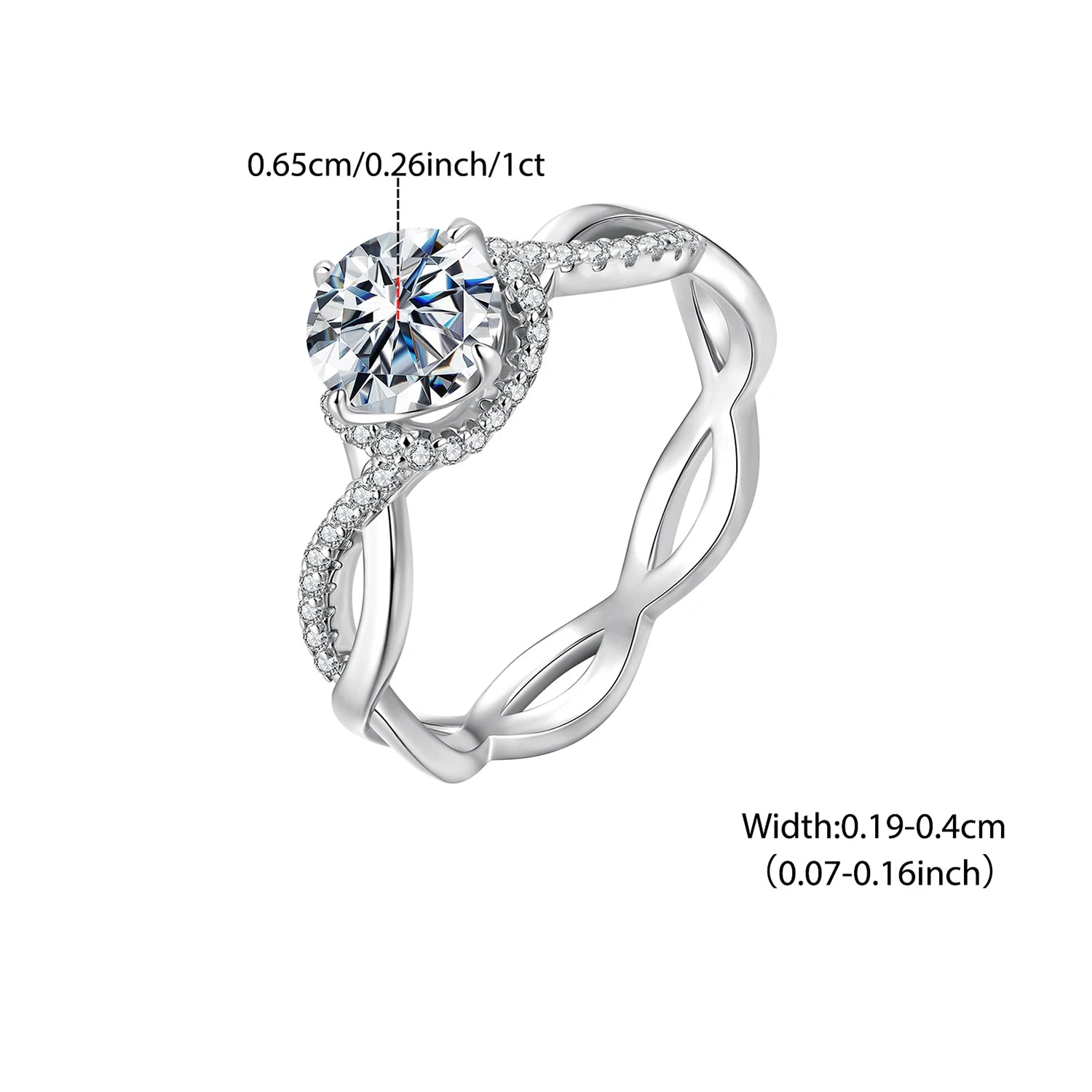 BAMOER 1CT Moissanite Twisted Ring Retro Lace Statement Band Ring Round Cut for Women Engagement Jewelry Eternal Elegance Gift