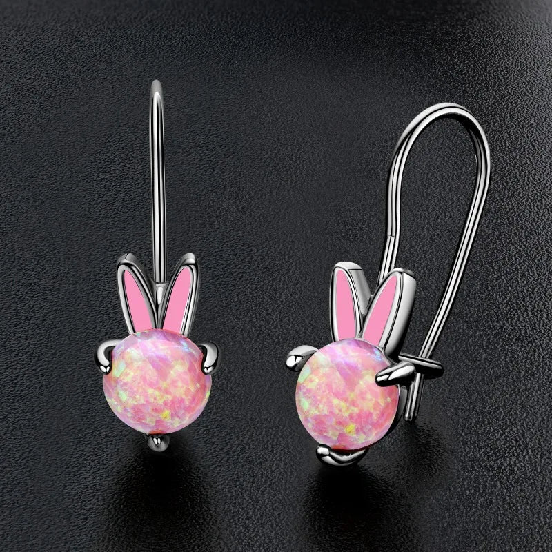 OXTAO Opal Hook Earrings Ladies 925 Sterling Silver Cute Enamel Process Rabbit for Women Daily Wear Fine Jewelry Gift Wholesale