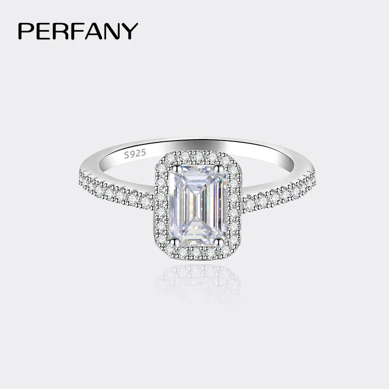 PERFANY 1/2CT Moissanite Ring for Women S925 Pure Silver Emerald/Radiant Cut GRA Laboratory Diamond Wedding Luxury Jewelry - Madeinsea©