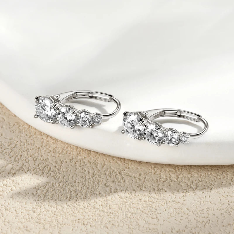 OXTAO D Color 4 stone Moissanite Hoop Stud Earrings Female Unique Gradient Size 925 Sterling Silver Luxury Wedding Jewelry Gift