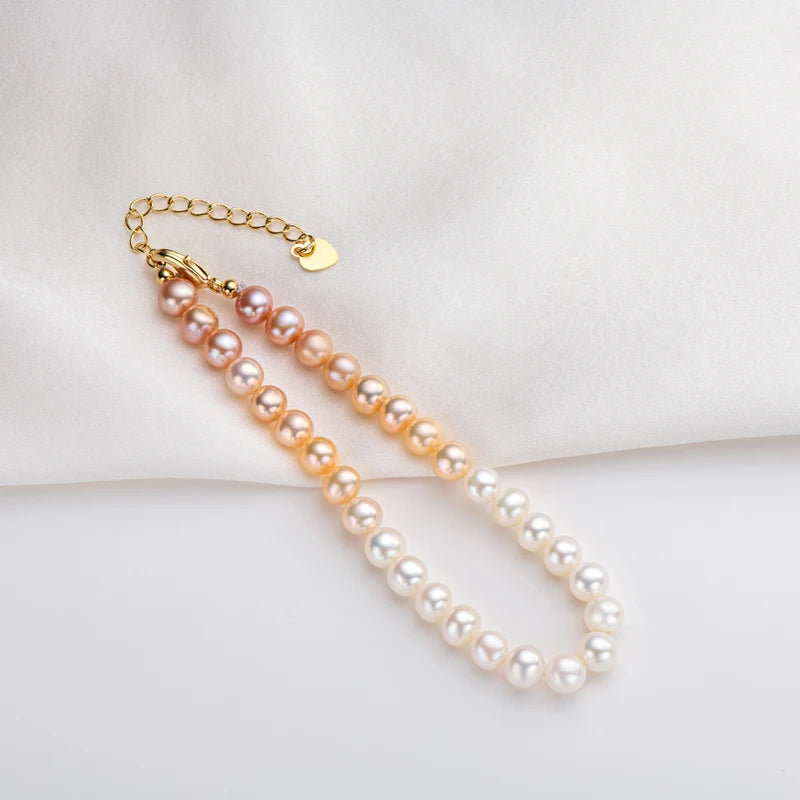 OXTAO 6-7mm Natural Freshwater Pearl Bracelet Adjustable Women'S Elegant Bracelet 14K Gold Plated Jewelry Anniversary Gift