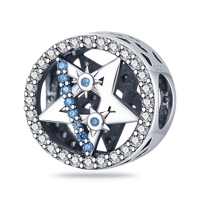 Dreamcatcher Series - Original Genuine 925 Sterling Silver Zircon Moon Sun Charm Beads Suitable 3mm Bracelet DIY Making Pendant