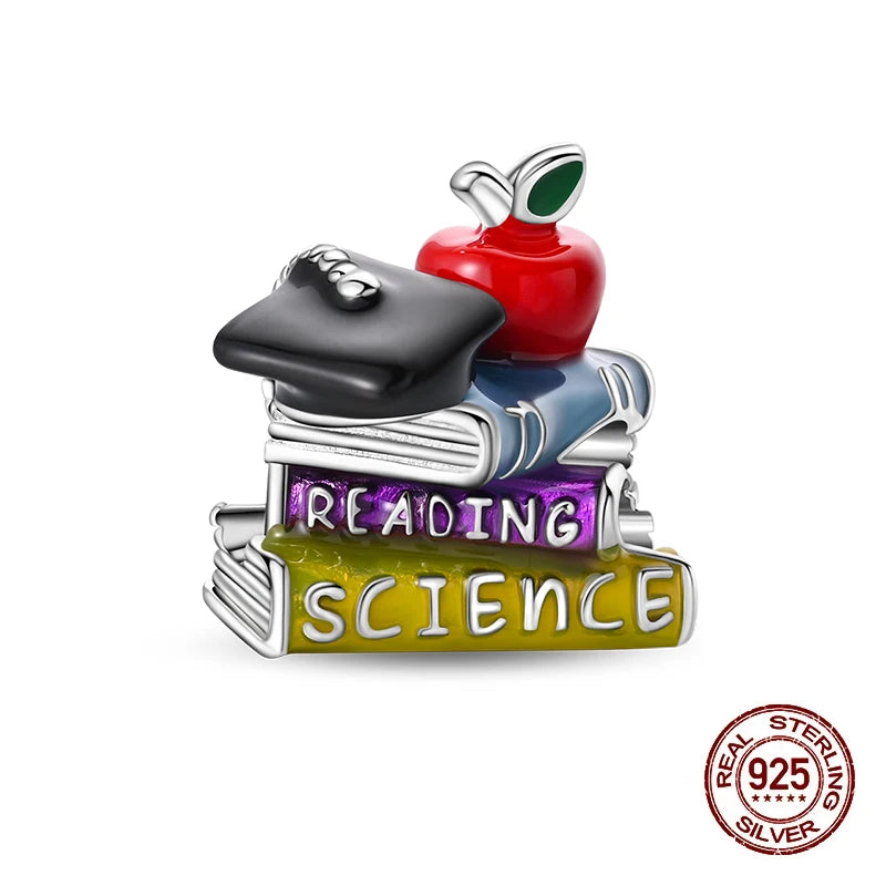 Original 925 Sterling Silver Charms Beads Graduation Season College Entrance Bachelor's Cap Pendant for Bracelet Charm Jewelry