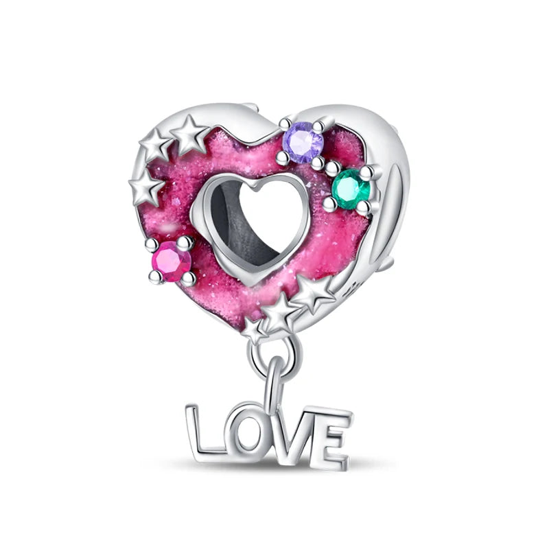 925 Silver Charms Beads Fit 3mm Original Bracelet Game Machine Box Afternoon Tea Dessert Romantic Pink Pendant DIY Jewelry