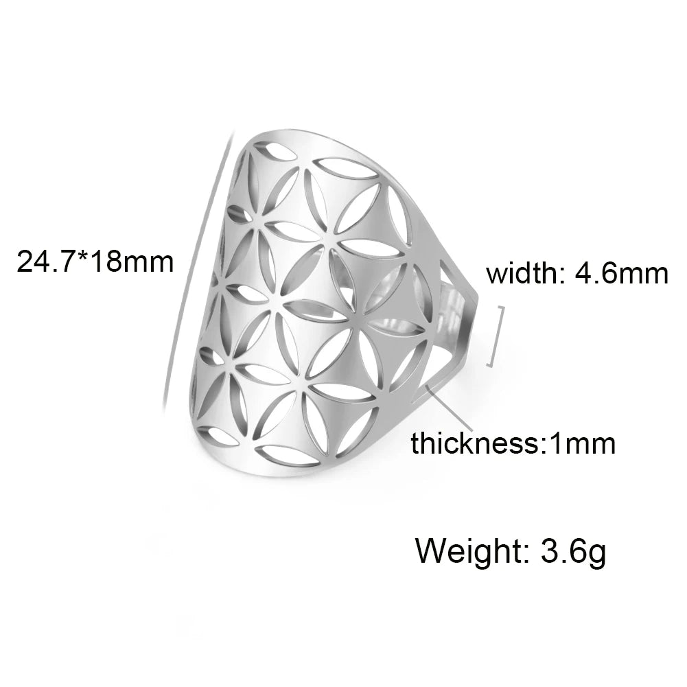 Unift Scared Geometry Flower of Life Ring Adjustable Stainless Steel Ring Men Women Accessories Vintage Filigree Viking Jewelry - Madeinsea©