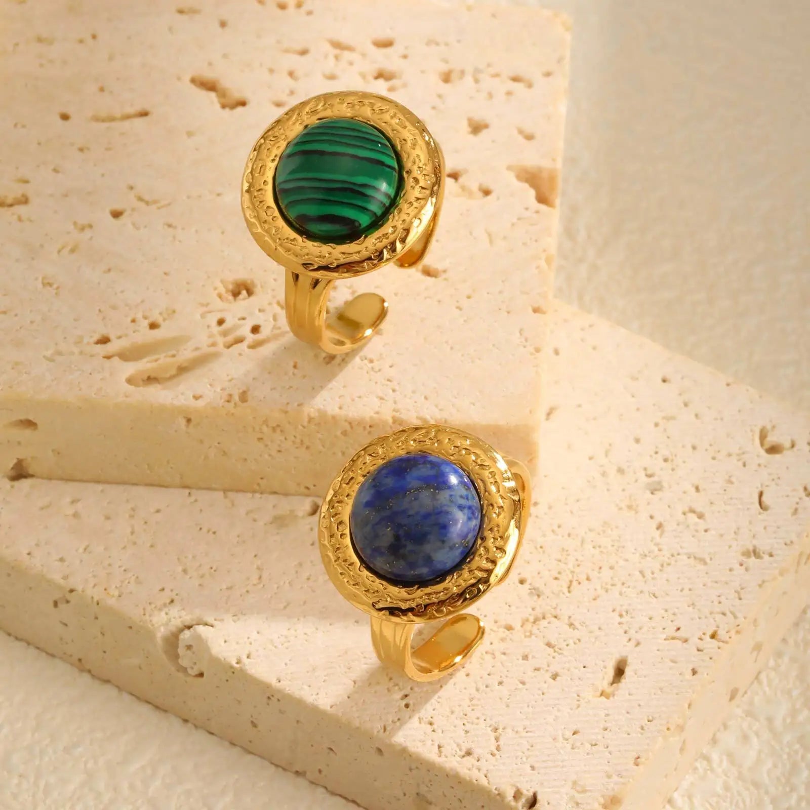 Vnox Vintage Luxury Geometric Open Rings,Natural Stone Stainless Steel Charm Jewelry For Women,Fashion Rings Finger Accessories