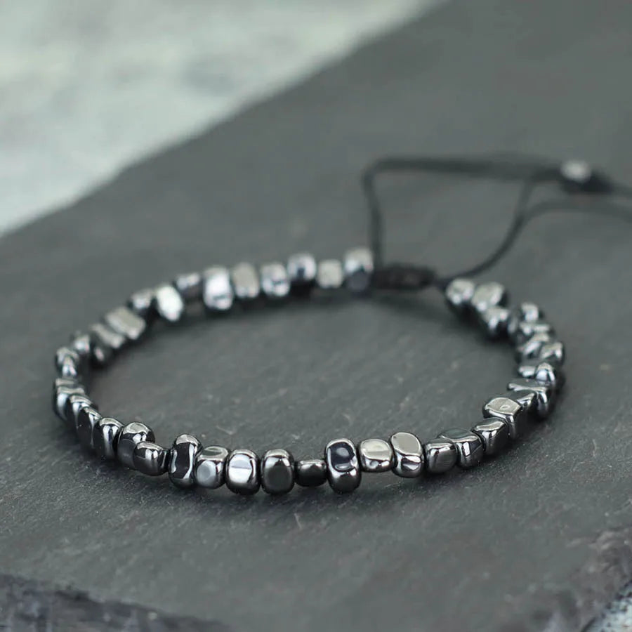 Handmade Irregular Hematite Stone Energy Men Bracelet Black Silver Color Outdoor Camping Cool Riding Accessories Hombre Pulseria